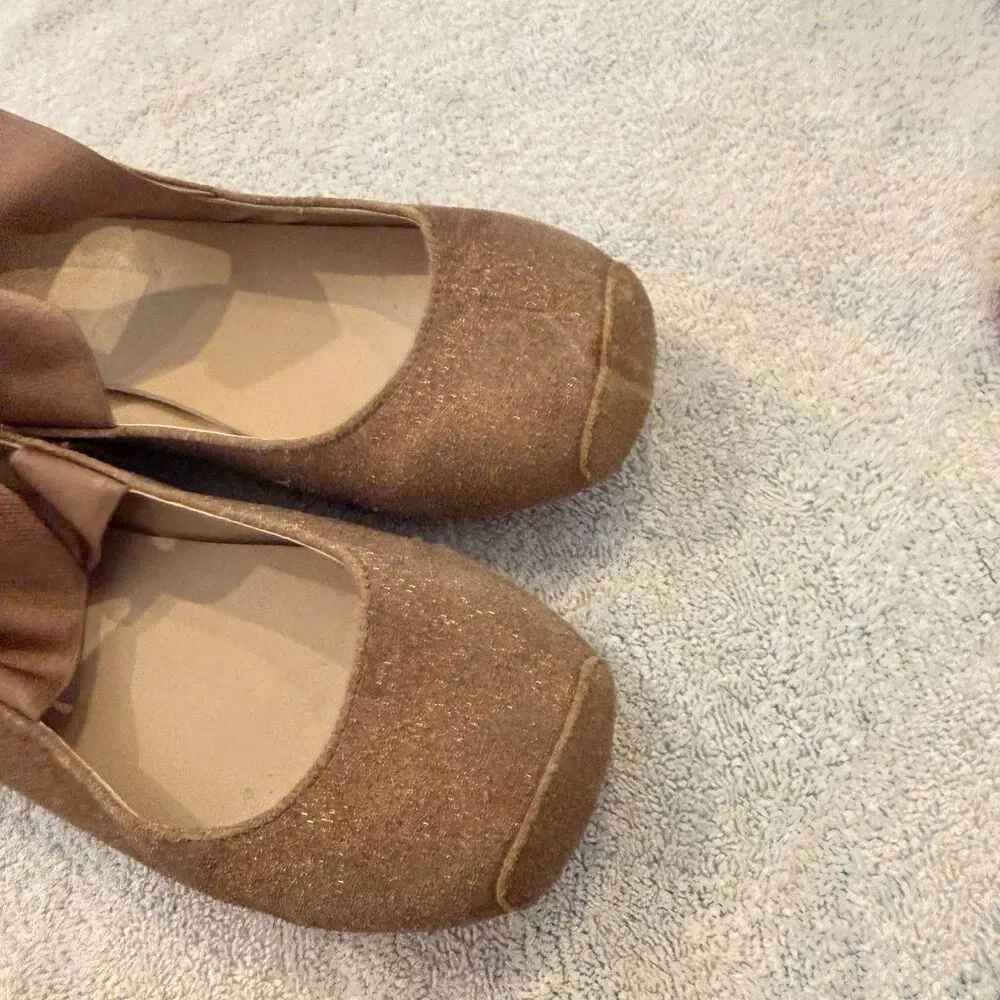 Janie And Jack Tan Brown Suede Leather Girls Ballet Flat Shoes 2 Preppy School
